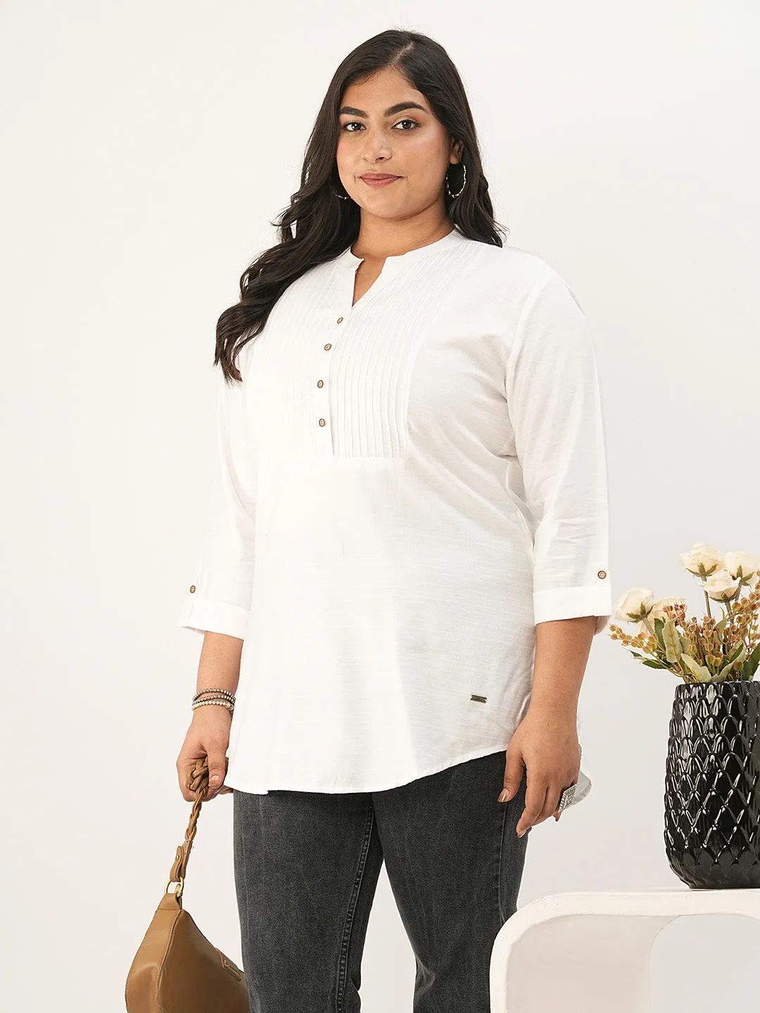 White Comfort Fit Rayon Tunics for Women Online in India Hip Length Straight - Zola