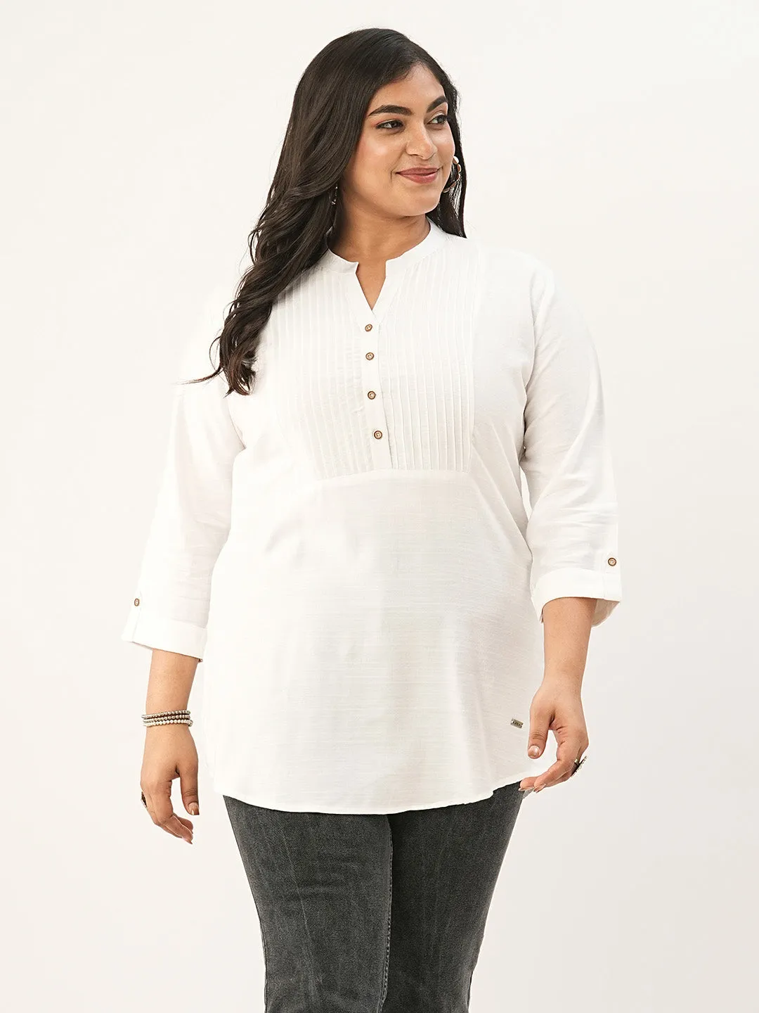 White Comfort Fit Rayon Tunics for Women Online in India Hip Length Straight - Zola