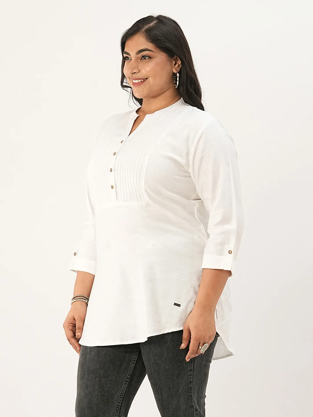 White Comfort Fit Rayon Tunics for Women Online in India Hip Length Straight - Zola
