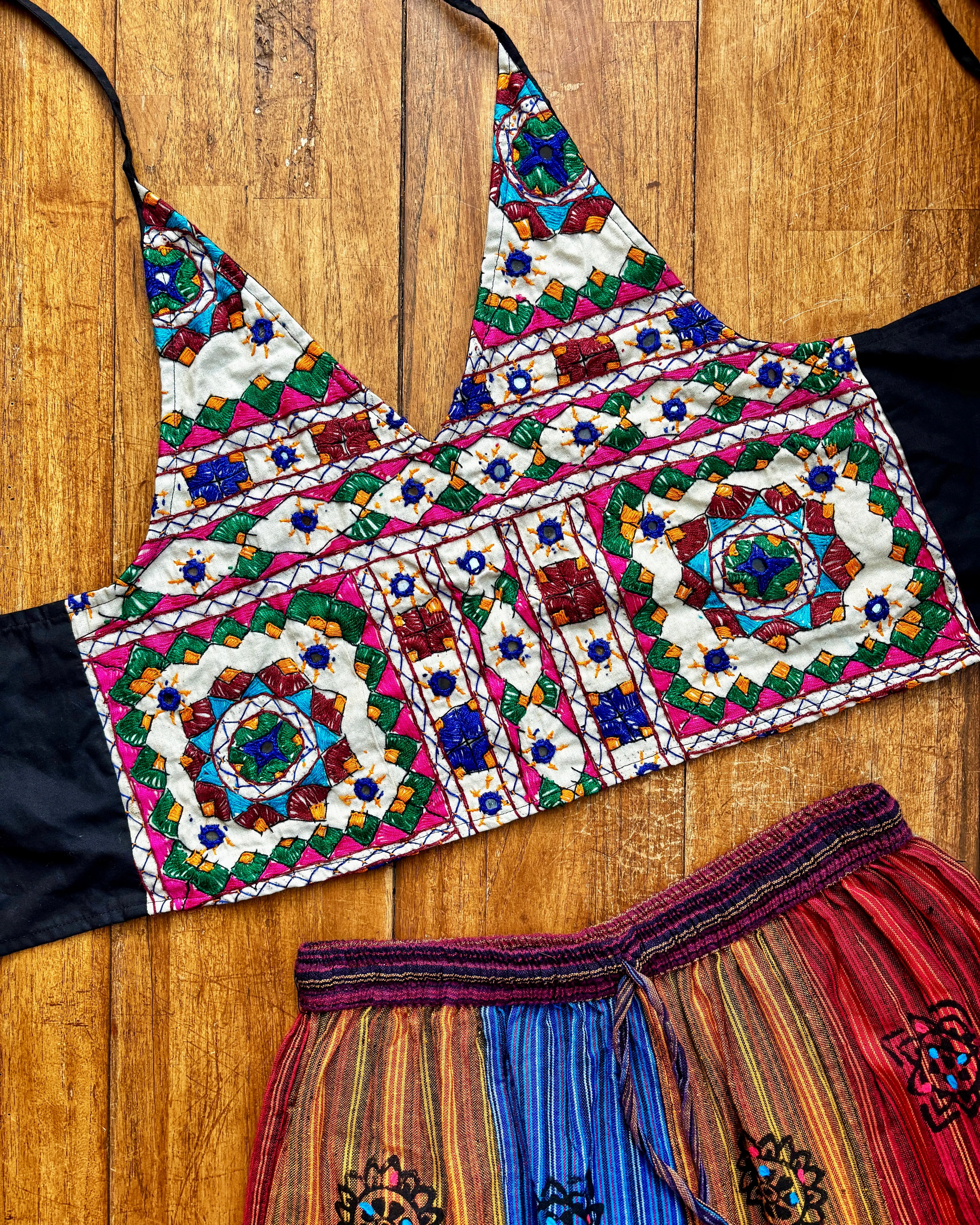 White Embroidered Halter Crop Top