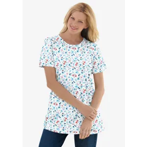White Lovely Ditsy Short Sleeve Crewneck Tee PSW-8724
