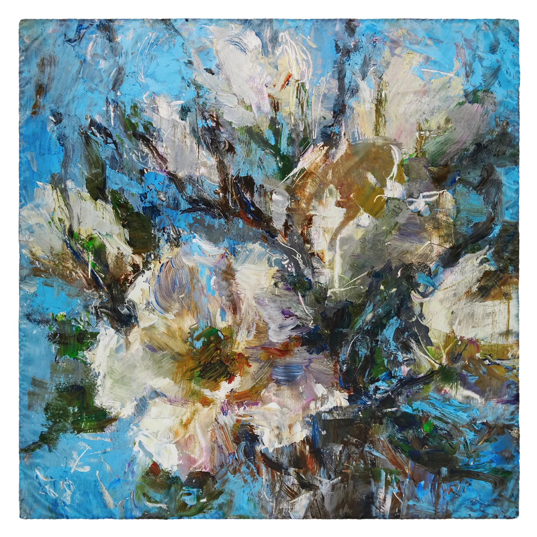 White Magnolias, 43-inch Square Italian Silk Scarf