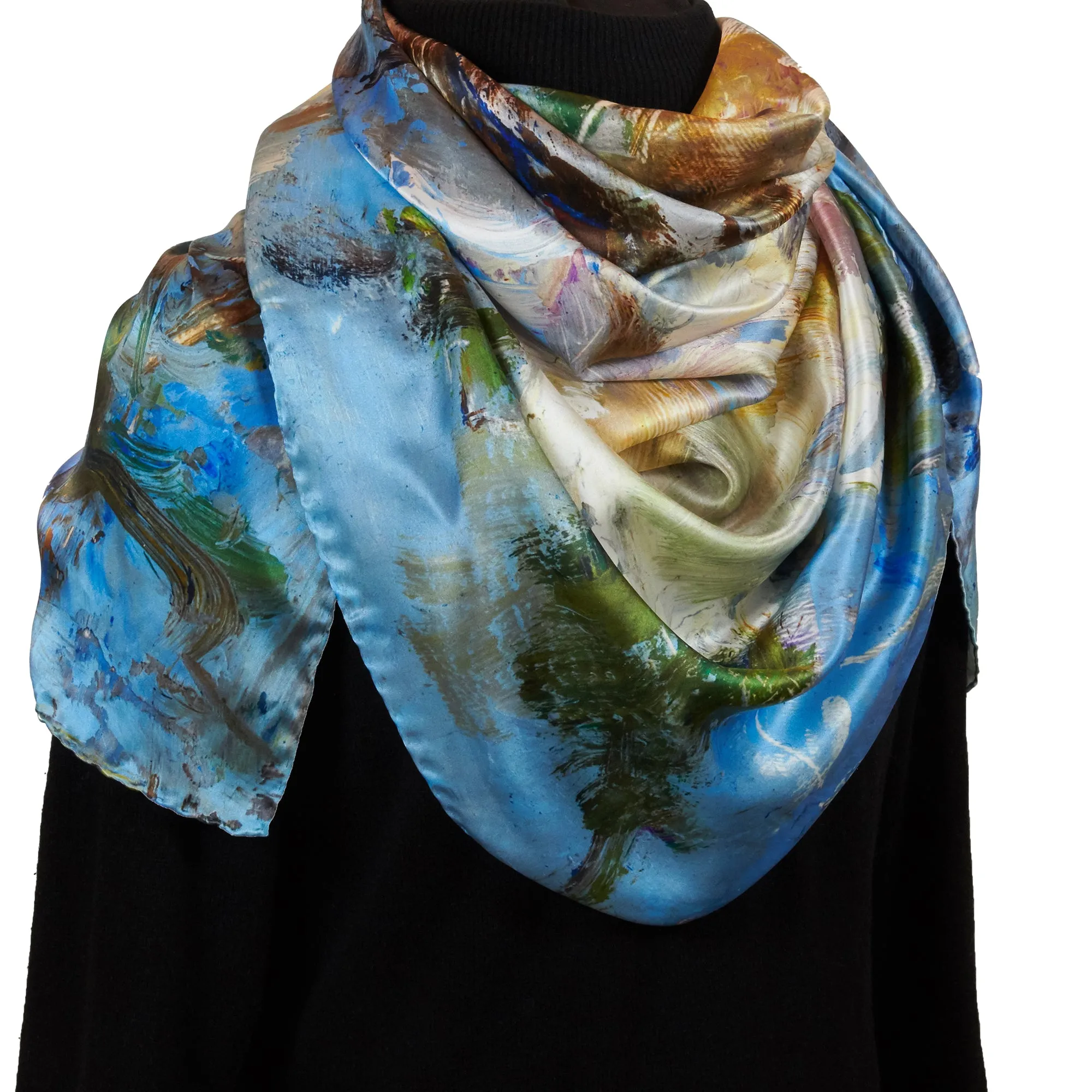 White Magnolias, 43-inch Square Italian Silk Scarf