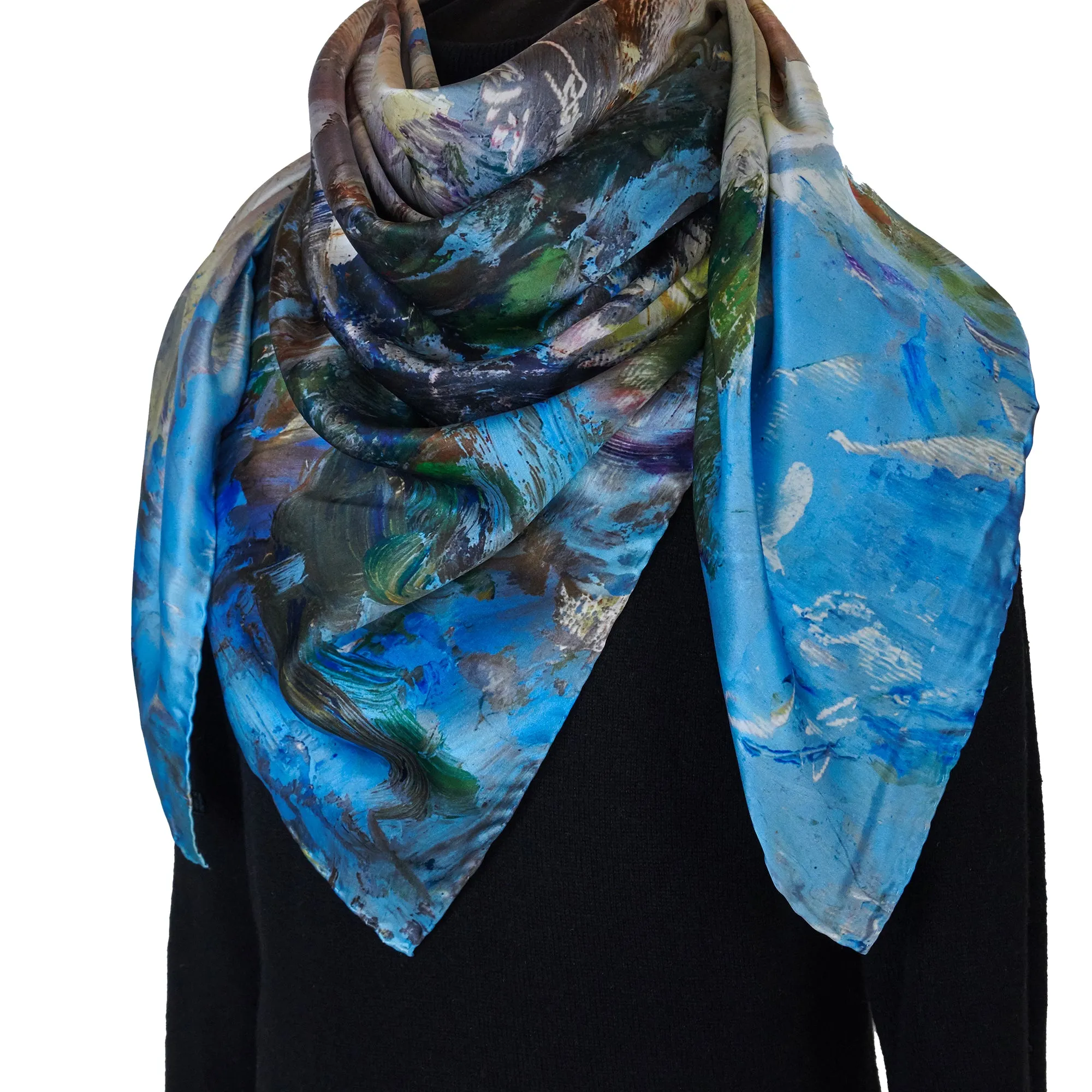 White Magnolias, 43-inch Square Italian Silk Scarf