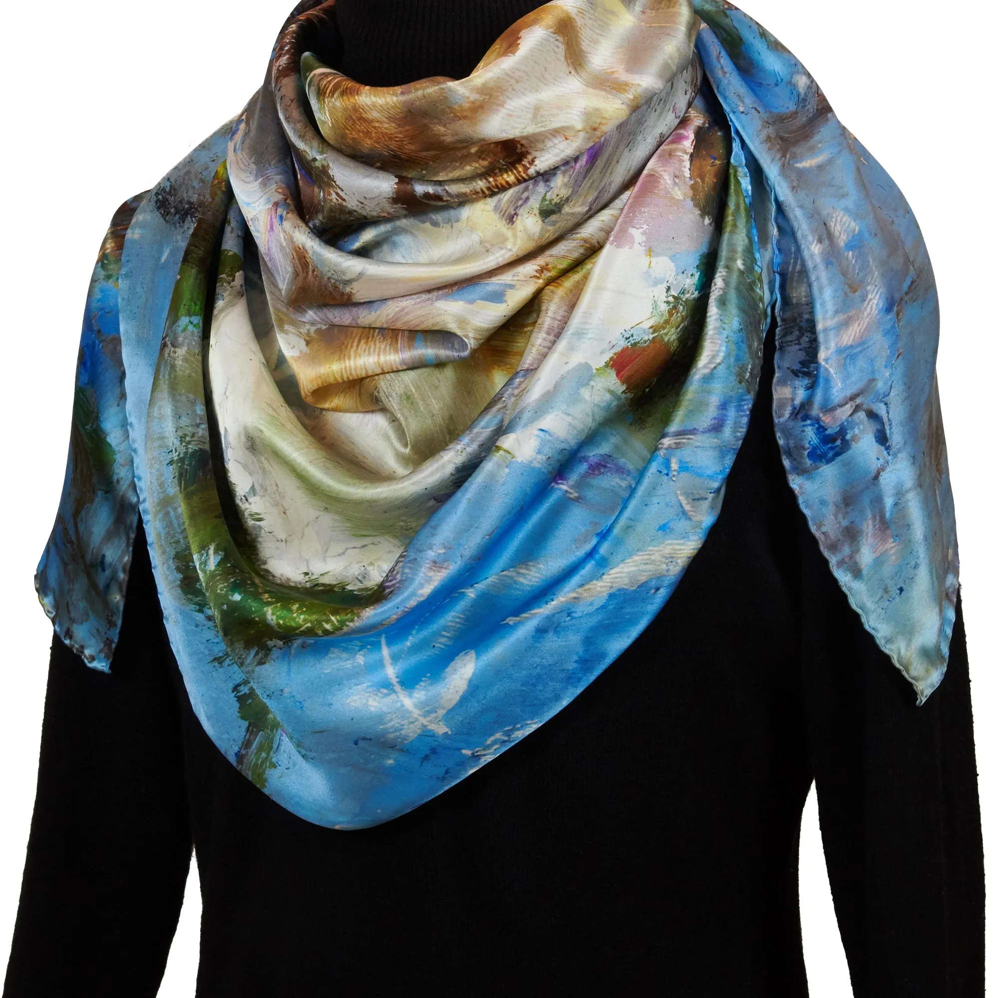 White Magnolias, 43-inch Square Italian Silk Scarf