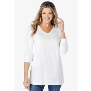 White Perfect Long-Sleeve V-Neck Tee PSW-8777