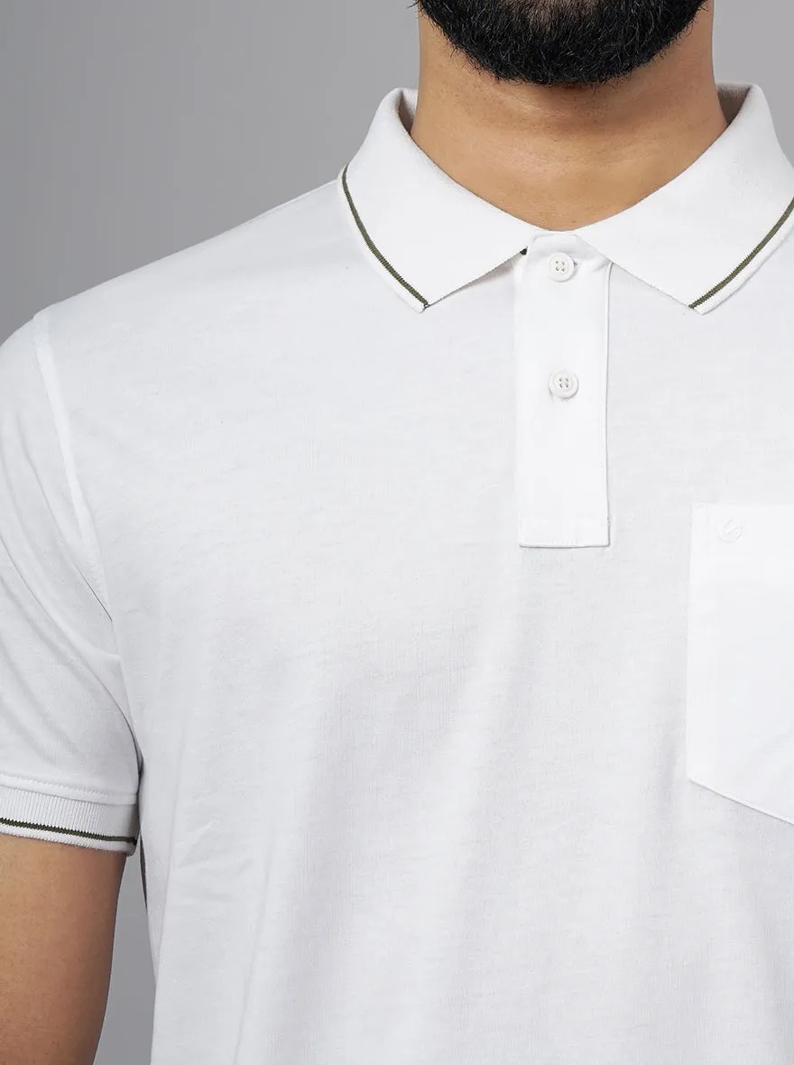 White Solid Slim Fit Polo T-Shirt | Greenfibre