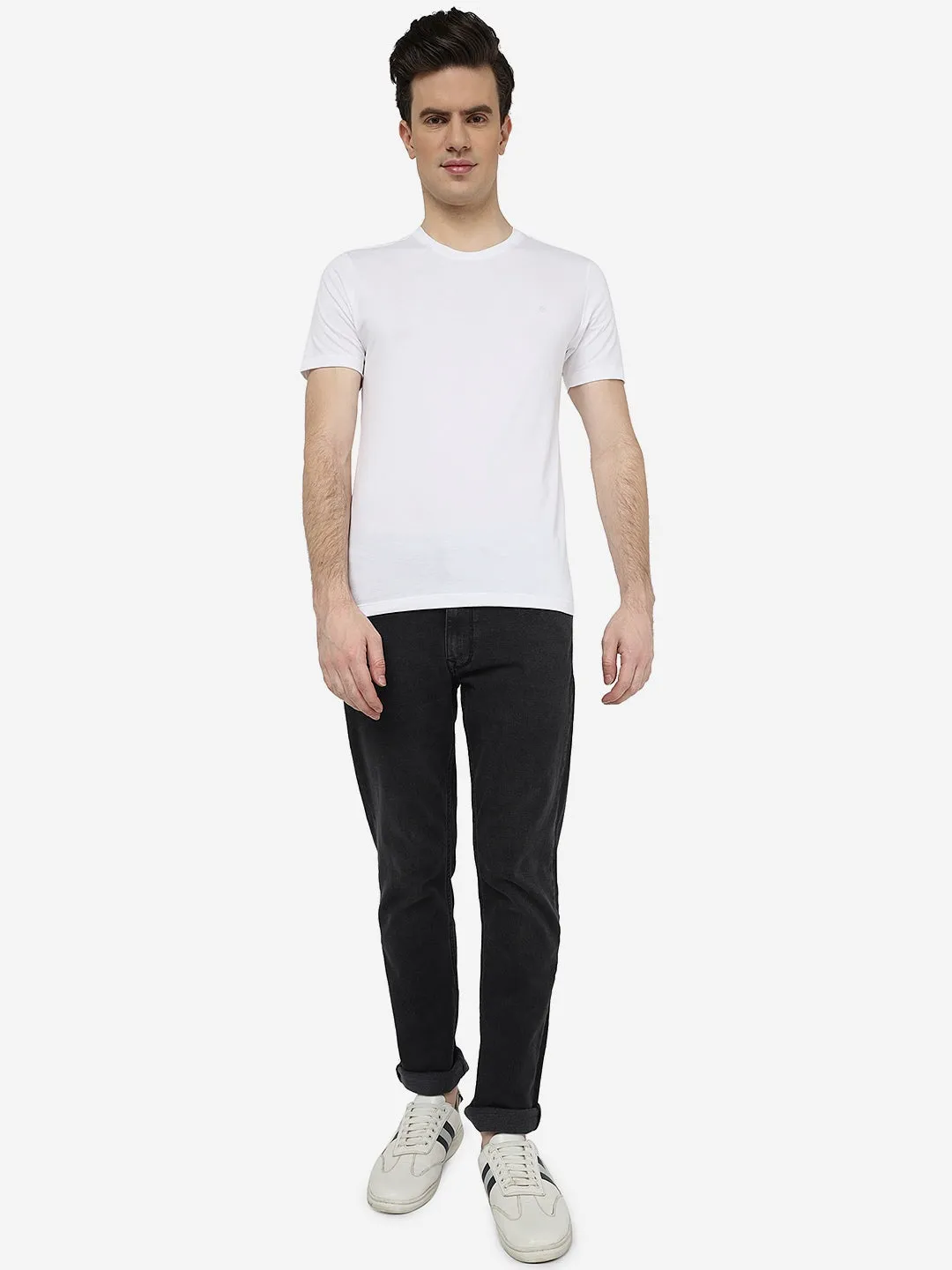 White Solid Slim Fit T-Shirt | Greenfibre
