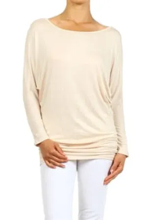 Wholesale Dolman Sleeve Shirred Side Top Beige - Pack of 6