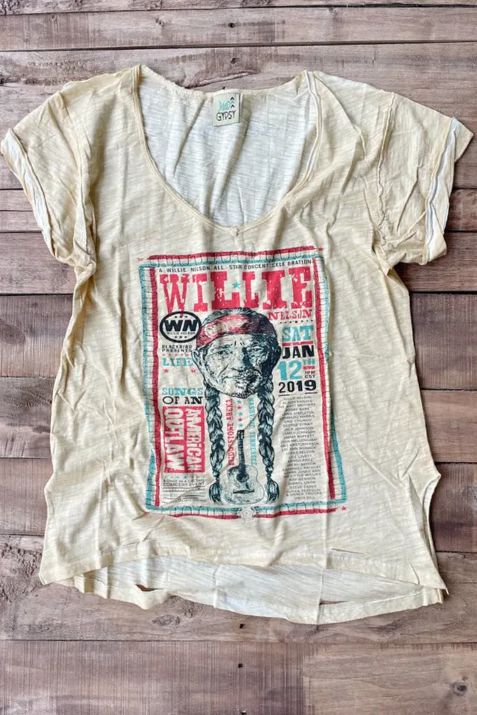 Willie Nelson V Neck Tee