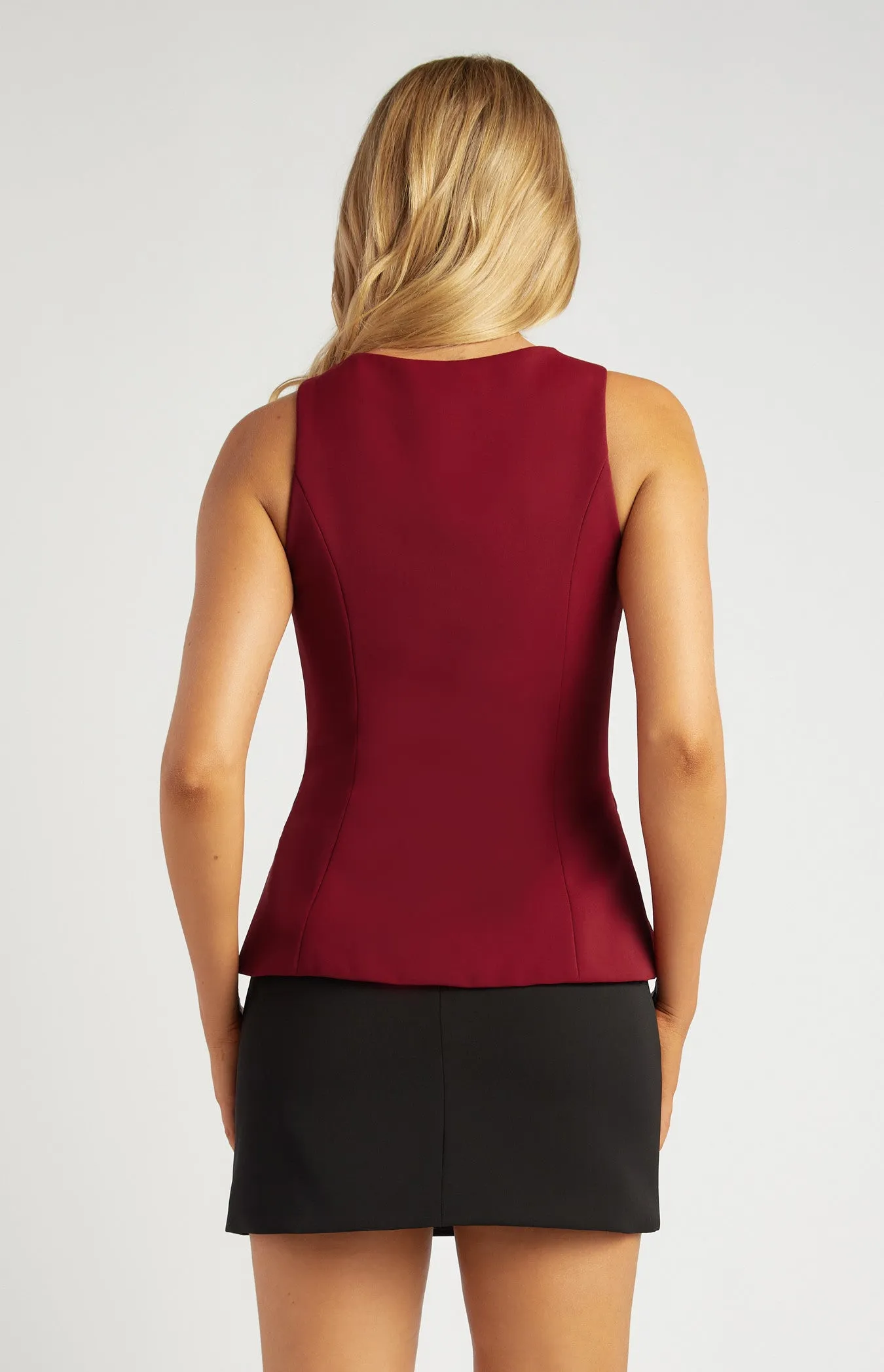 Wine High Neck Vest with Gold Buttons