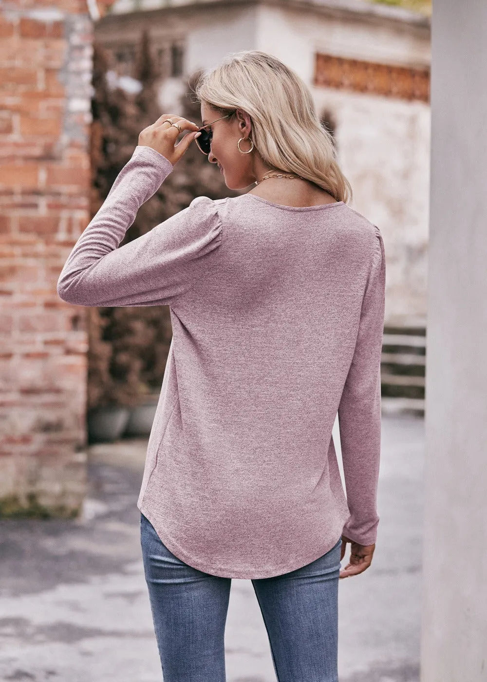 Women Long Sleeve Shirts Lightweight Crew Neck Casual Tunic Tops 8 Colors