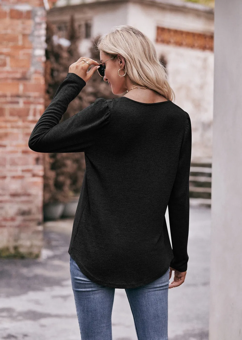 Women Long Sleeve Shirts Lightweight Crew Neck Casual Tunic Tops 8 Colors