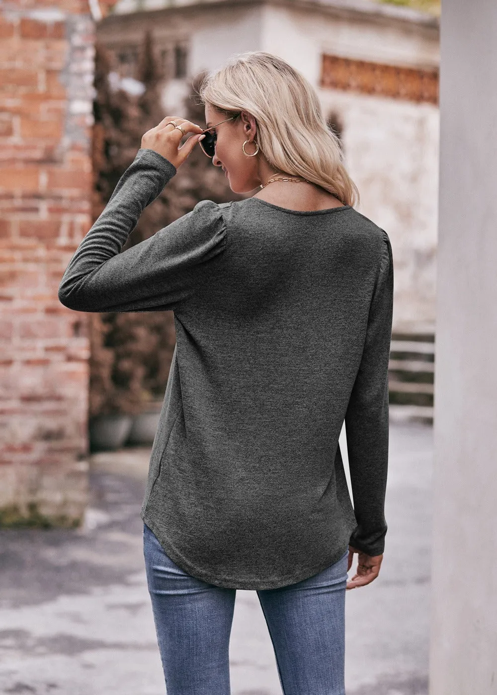 Women Long Sleeve Shirts Lightweight Crew Neck Casual Tunic Tops 8 Colors