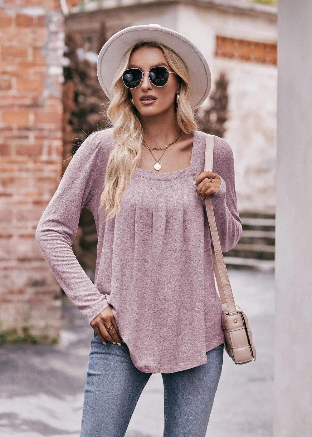 Women Long Sleeve Shirts Lightweight Crew Neck Casual Tunic Tops 8 Colors