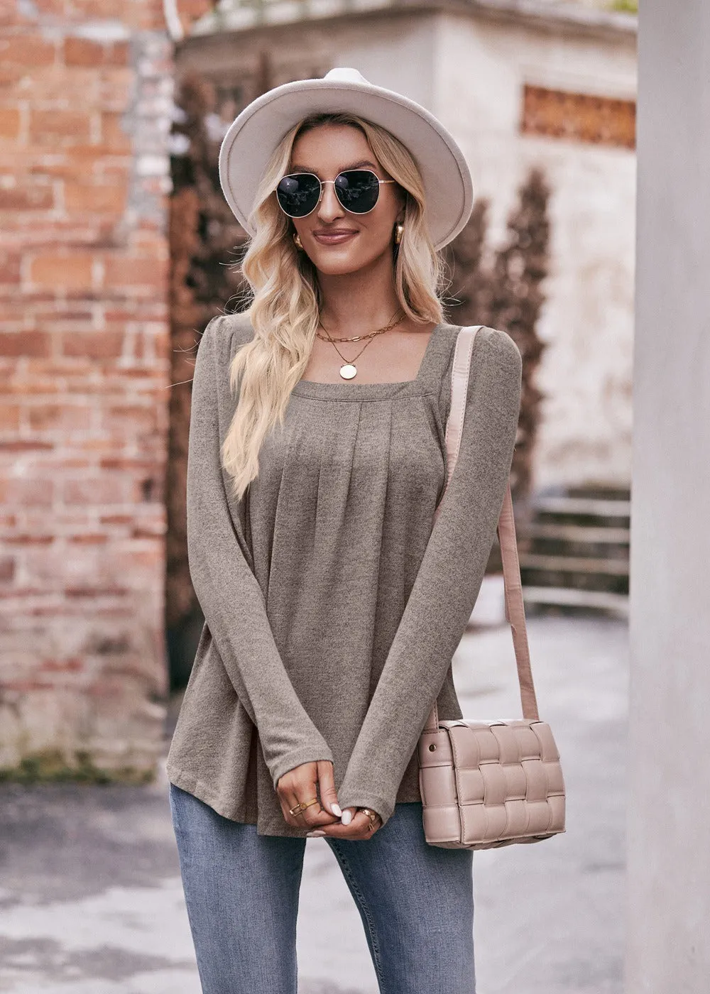 Women Long Sleeve Shirts Lightweight Crew Neck Casual Tunic Tops 8 Colors