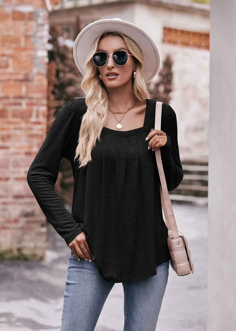 Women Long Sleeve Shirts Lightweight Crew Neck Casual Tunic Tops 8 Colors