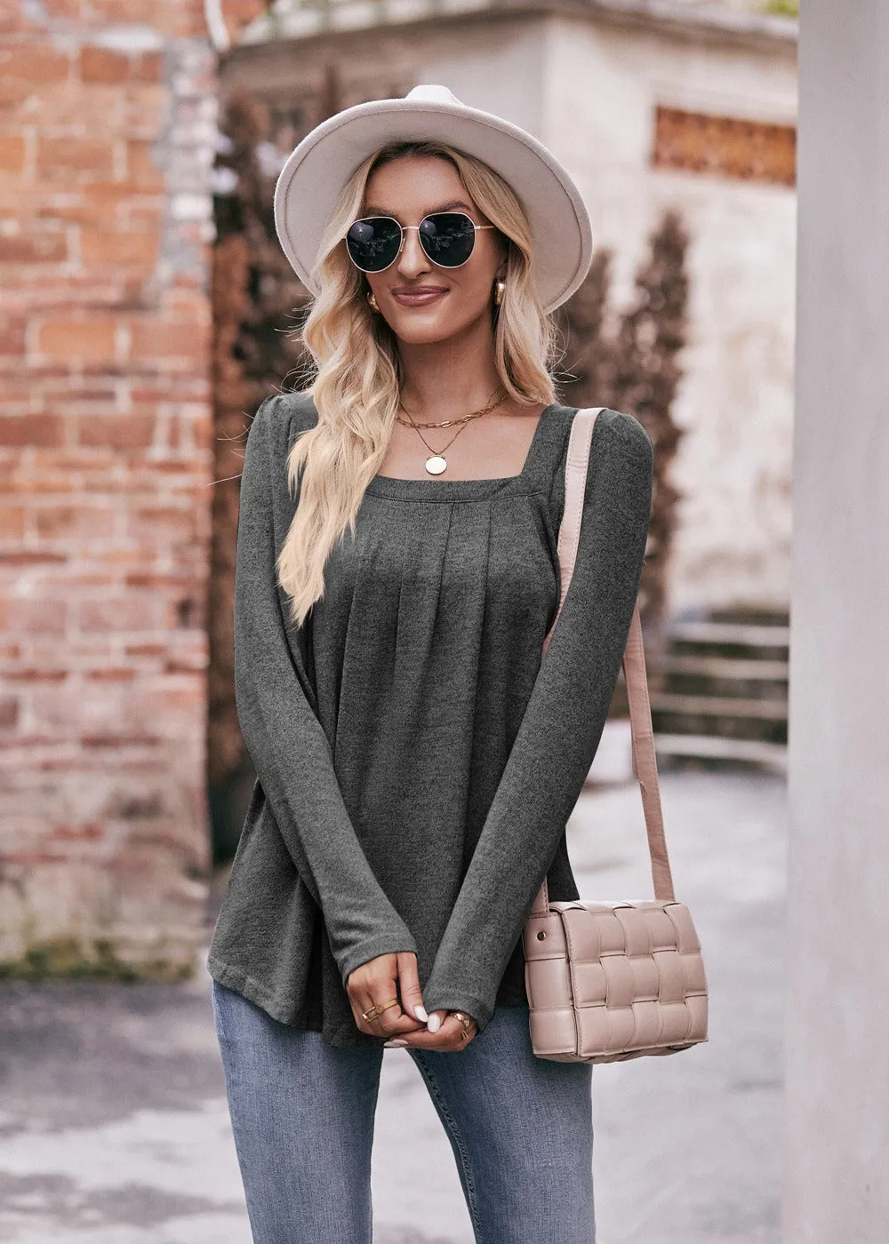 Women Long Sleeve Shirts Lightweight Crew Neck Casual Tunic Tops 8 Colors