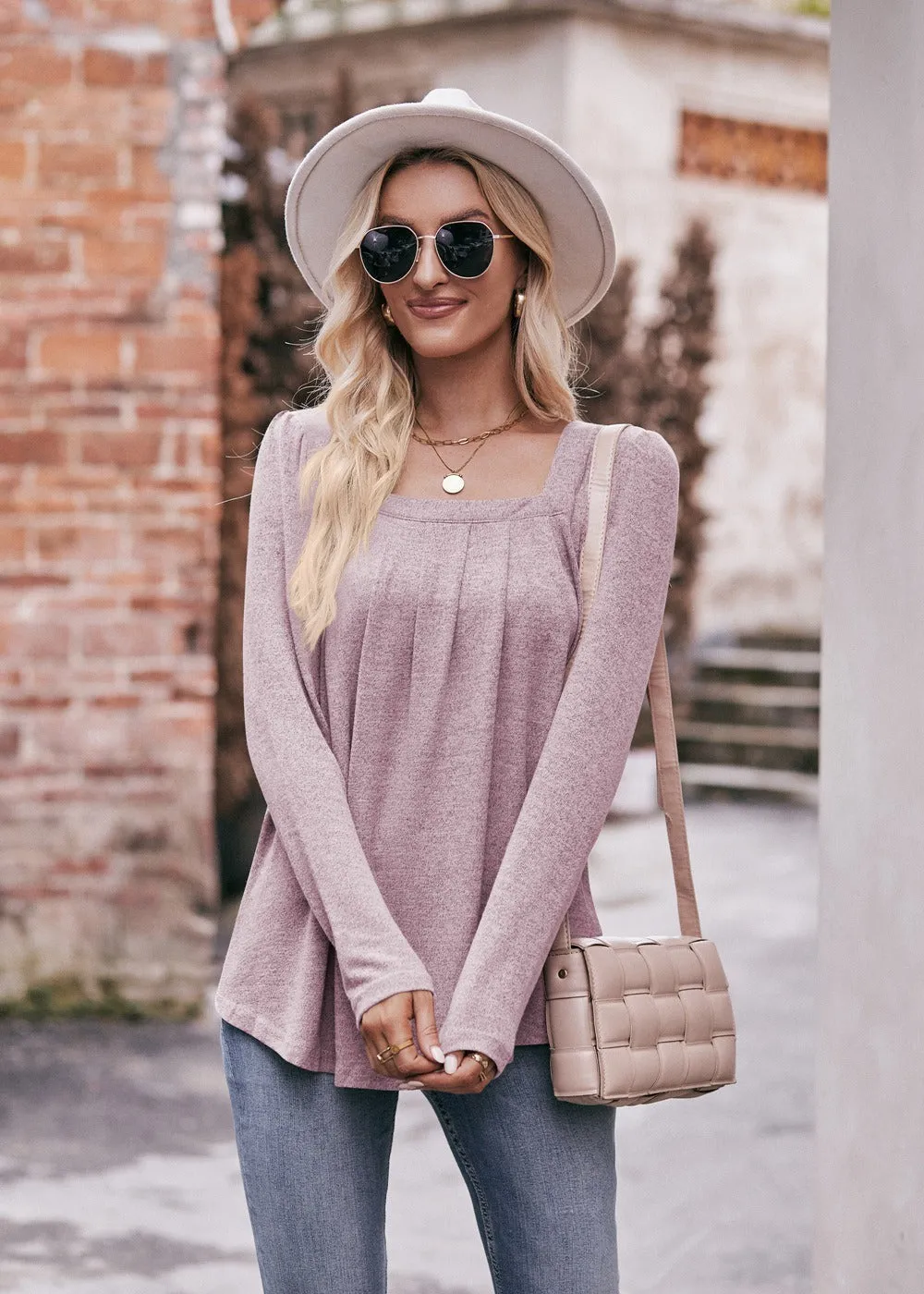 Women Long Sleeve Shirts Lightweight Crew Neck Casual Tunic Tops 8 Colors