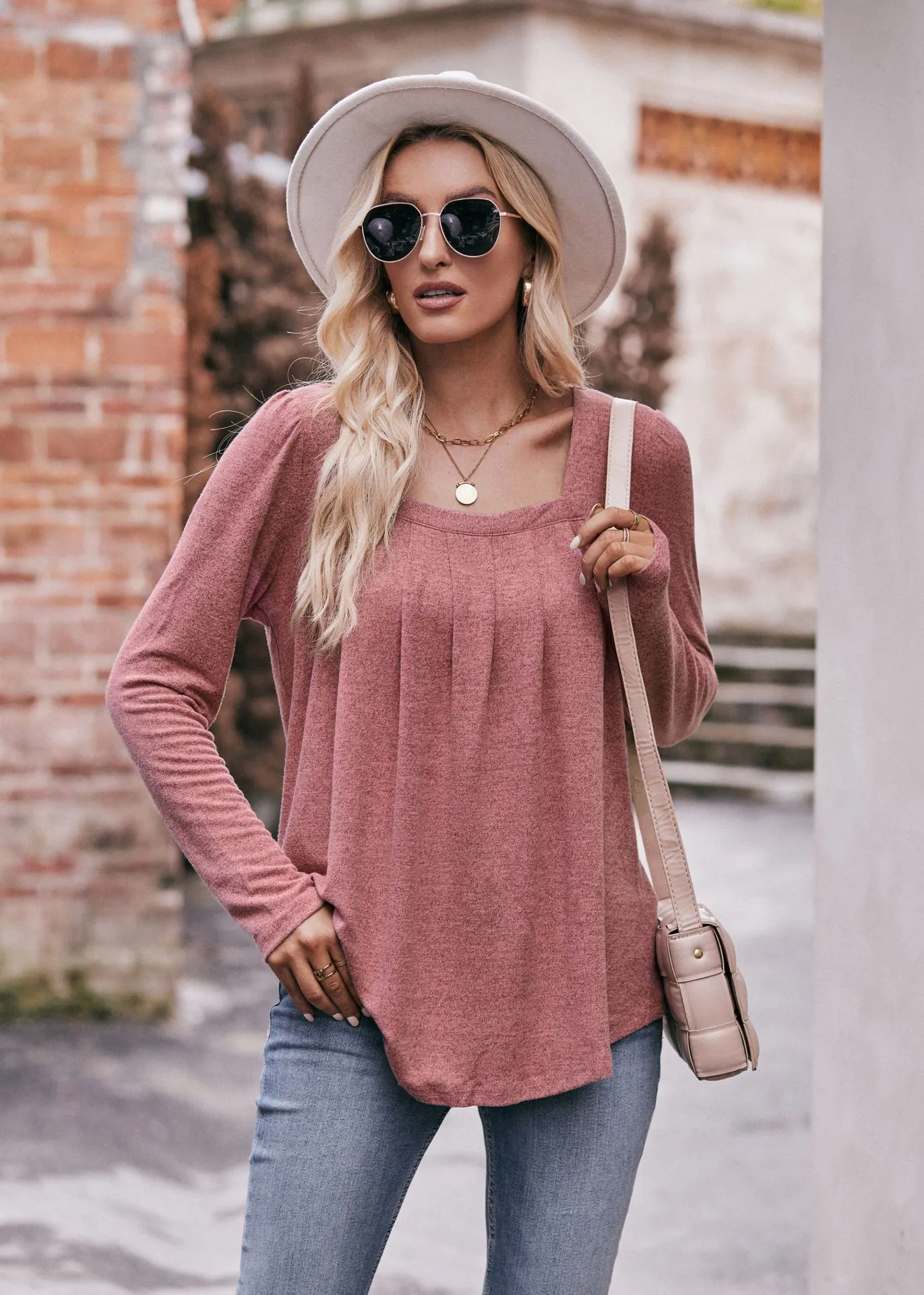 Women Long Sleeve Shirts Lightweight Crew Neck Casual Tunic Tops 8 Colors