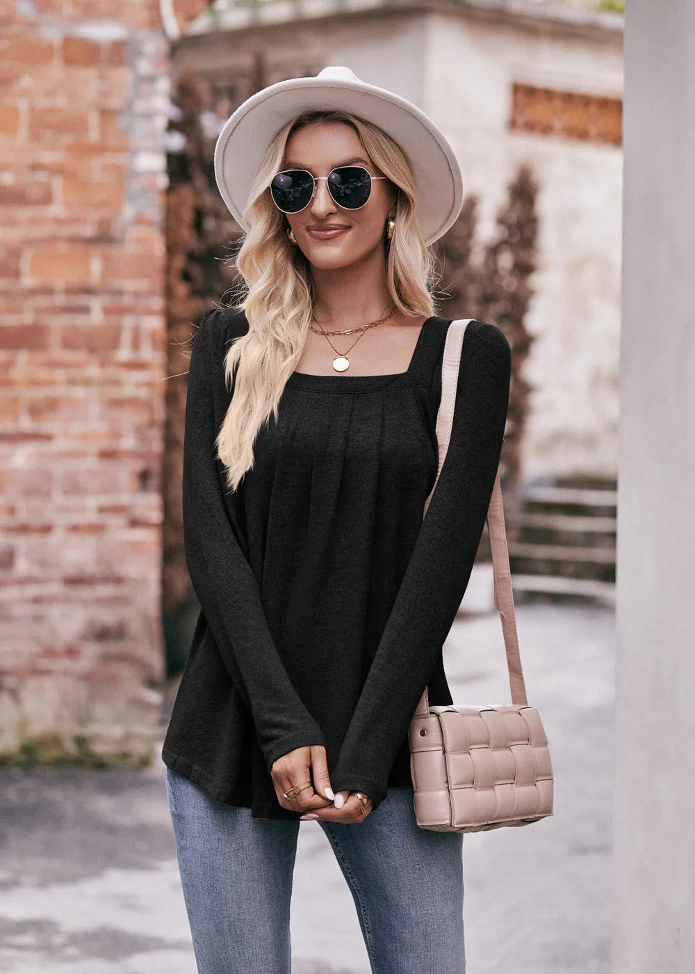 Women Long Sleeve Shirts Lightweight Crew Neck Casual Tunic Tops 8 Colors