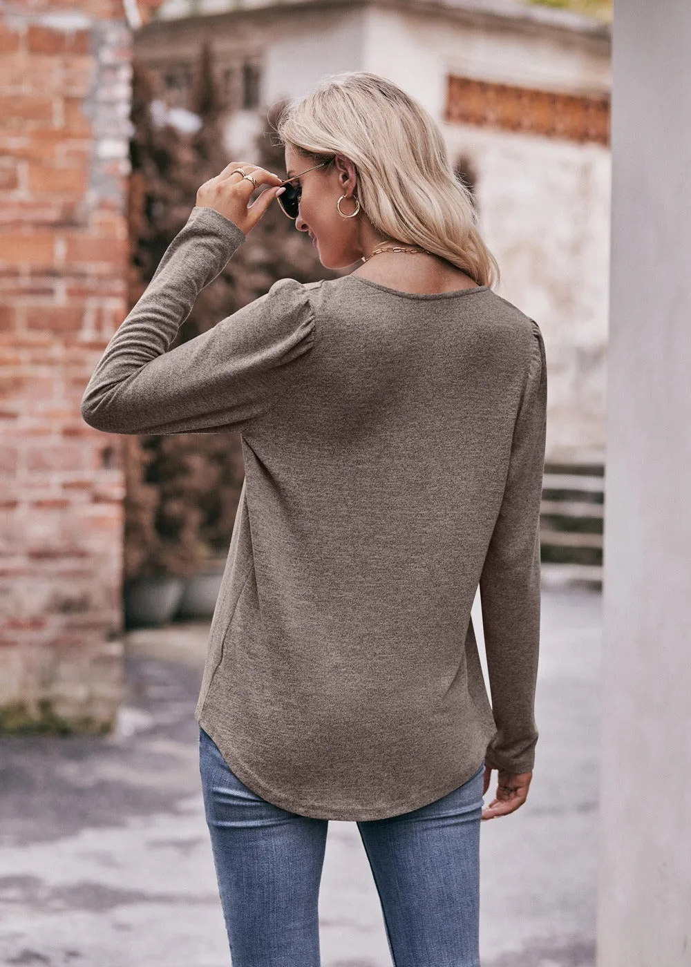 Women Long Sleeve Shirts Lightweight Crew Neck Casual Tunic Tops 8 Colors
