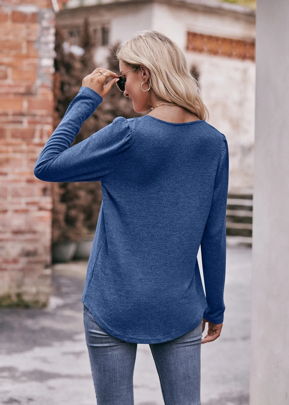 Women Long Sleeve Shirts Lightweight Crew Neck Casual Tunic Tops 8 Colors