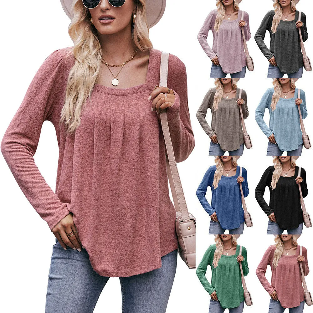 Women Long Sleeve Shirts Lightweight Crew Neck Casual Tunic Tops 8 Colors