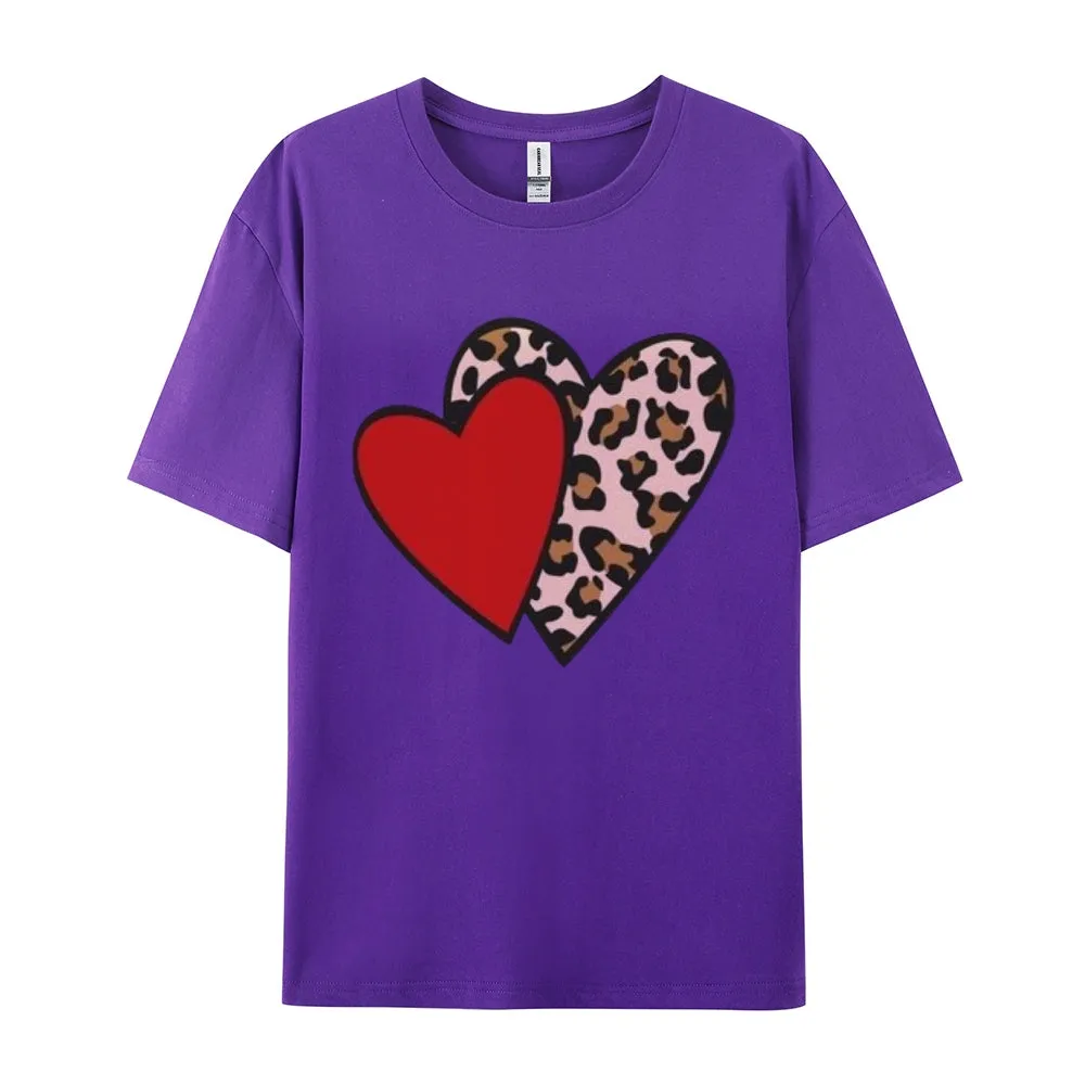 Women Love Leopard Heart Valentine's Day Print  Graphic T-shirt