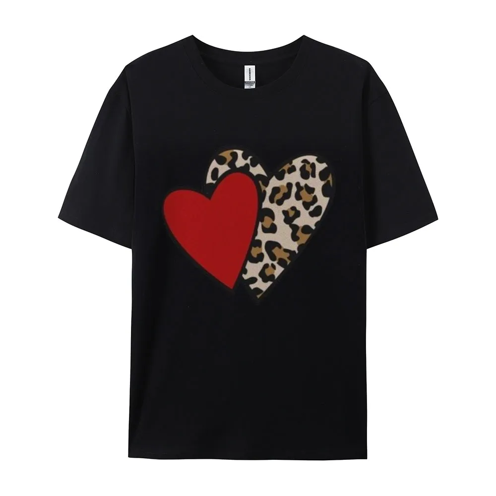 Women Love Leopard Heart Valentine's Day Print  Graphic T-shirt