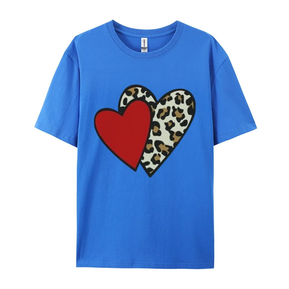 Women Love Leopard Heart Valentine's Day Print  Graphic T-shirt