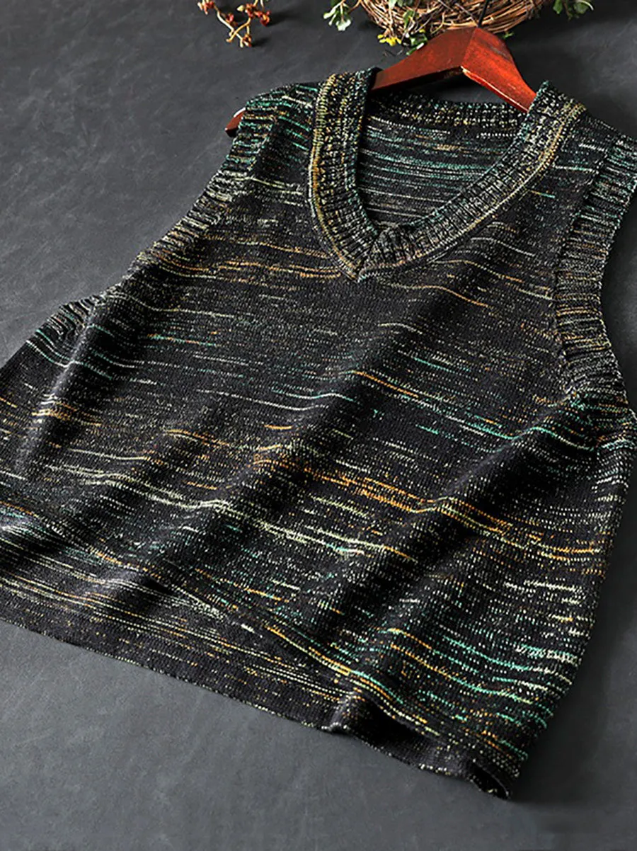 Women Spring Ethnic V-Neck Knit Vest