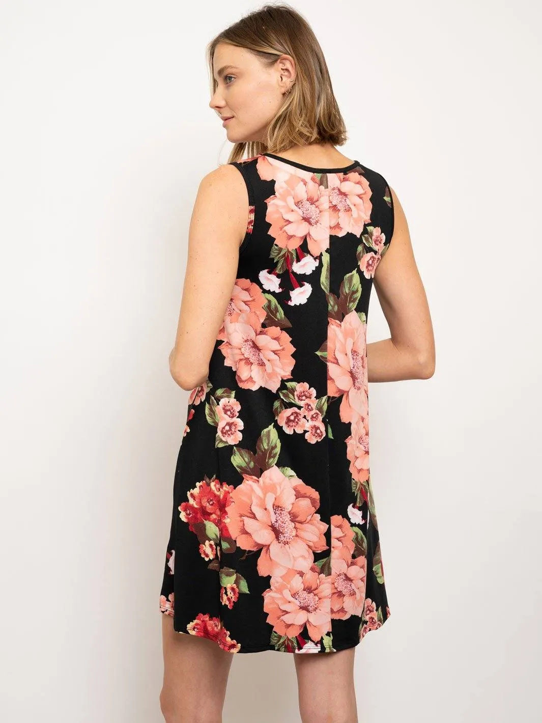 WOMEN'S BLACK FLORAL TUNIC DRESS