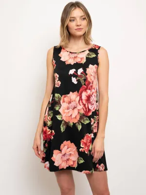 WOMEN'S BLACK FLORAL TUNIC DRESS