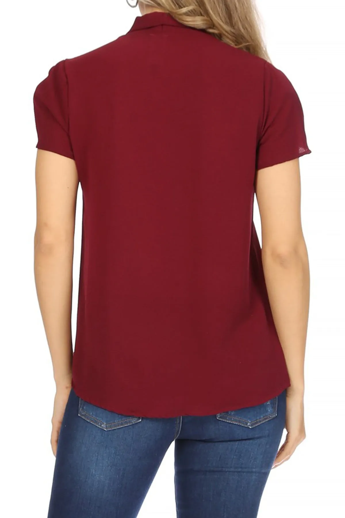 Women's Casual Solid Petal Sleeve Bow Tie Neck Short Sleeve Blouse Shirt Top