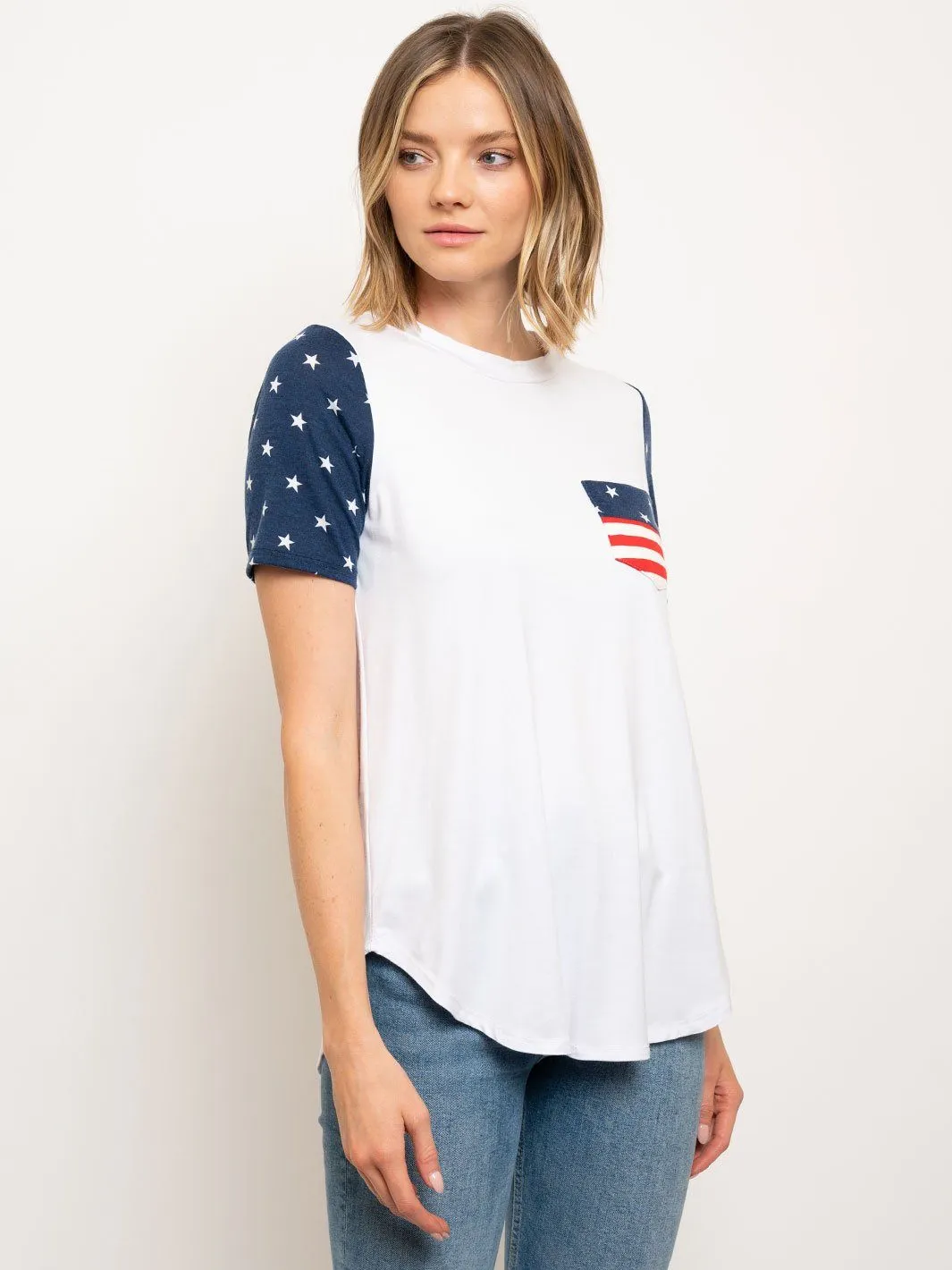 WOMEN'S FLAG PATRIOTIC POCKET TUNIC TOP