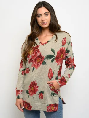 WOMEN'S FLORAL LONG SLEEVE TUNIC TOP