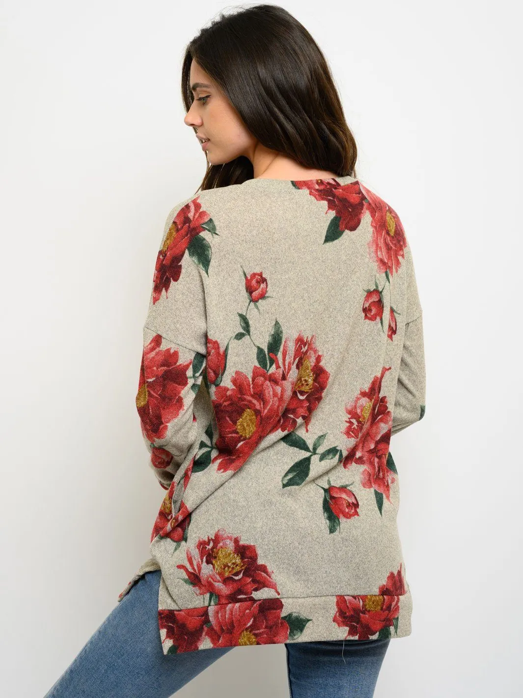 WOMEN'S FLORAL LONG SLEEVE TUNIC TOP