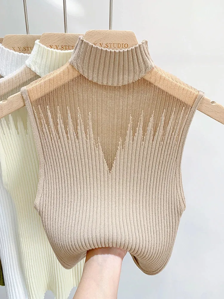 Women's Knitted Half Neck Sleeveless Vest