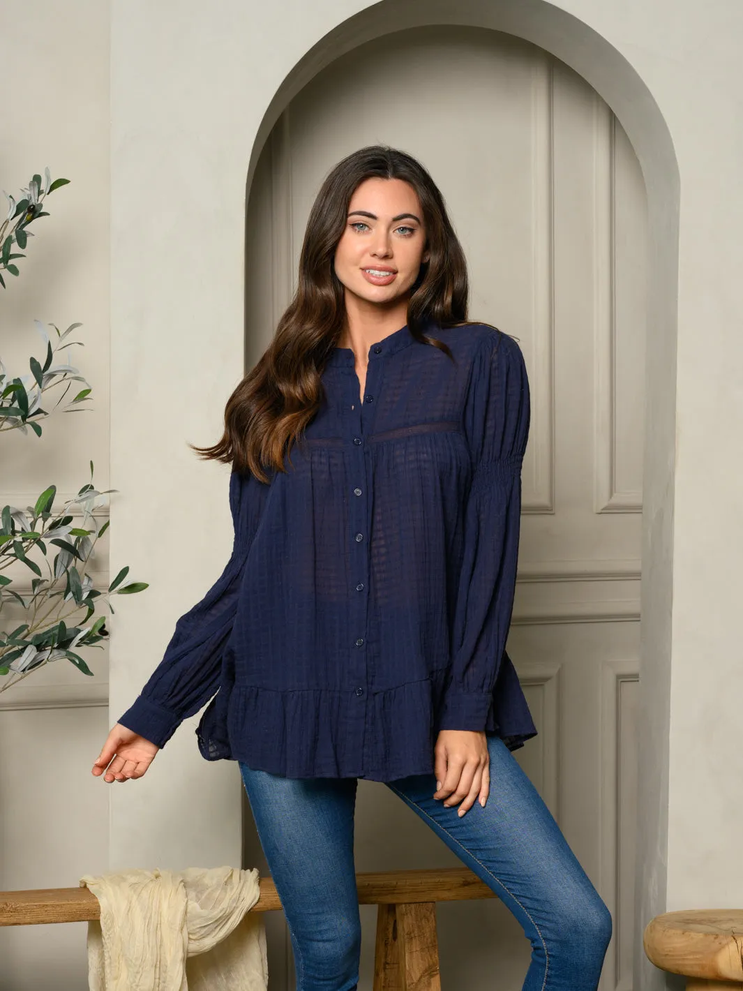 WOMEN'S LONG SLEEVE BUTTON UP TUNIC TOP