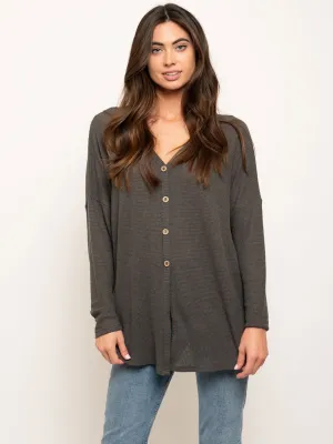 WOMEN'S LONG SLEEVE BUTTONS DETAIL TUNIC TOP