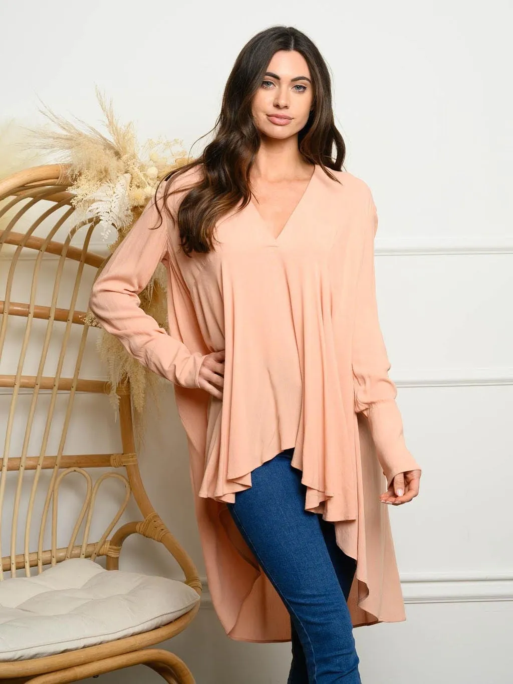 WOMEN'S LONG SLEEVE COLLARED TUNIC TOP