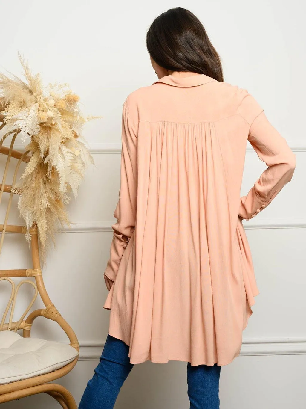 WOMEN'S LONG SLEEVE COLLARED TUNIC TOP