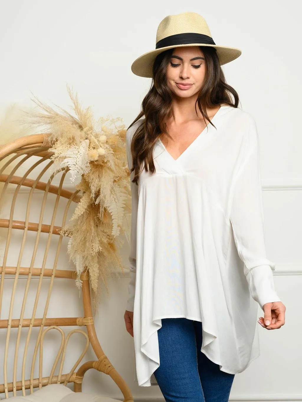 WOMEN'S LONG SLEEVE COLLARED TUNIC TOP