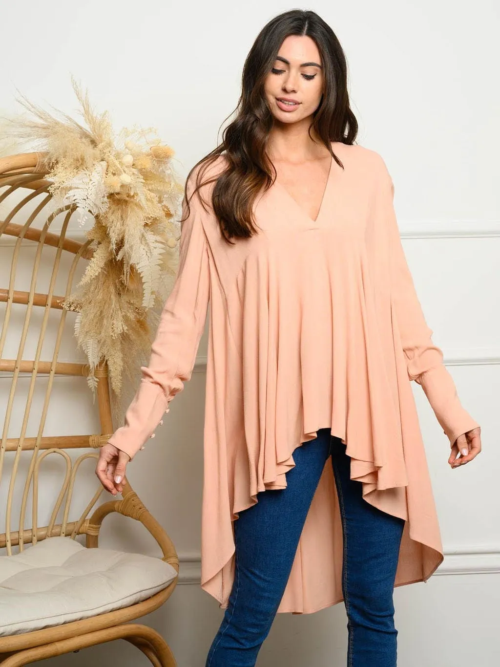 WOMEN'S LONG SLEEVE COLLARED TUNIC TOP