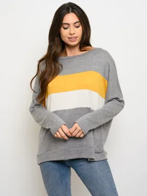 WOMEN'S LONG SLEEVE KNIT COLORBLOCK TOP
