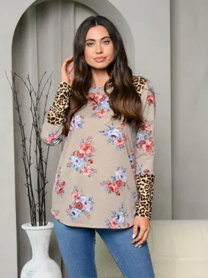 WOMEN'S LONG SLEEVE MULTI PRINT TOP