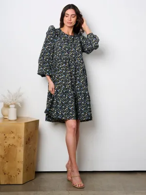 WOMEN'S LONG SLEEVE RUFFLE FLORAL MINI DRESS