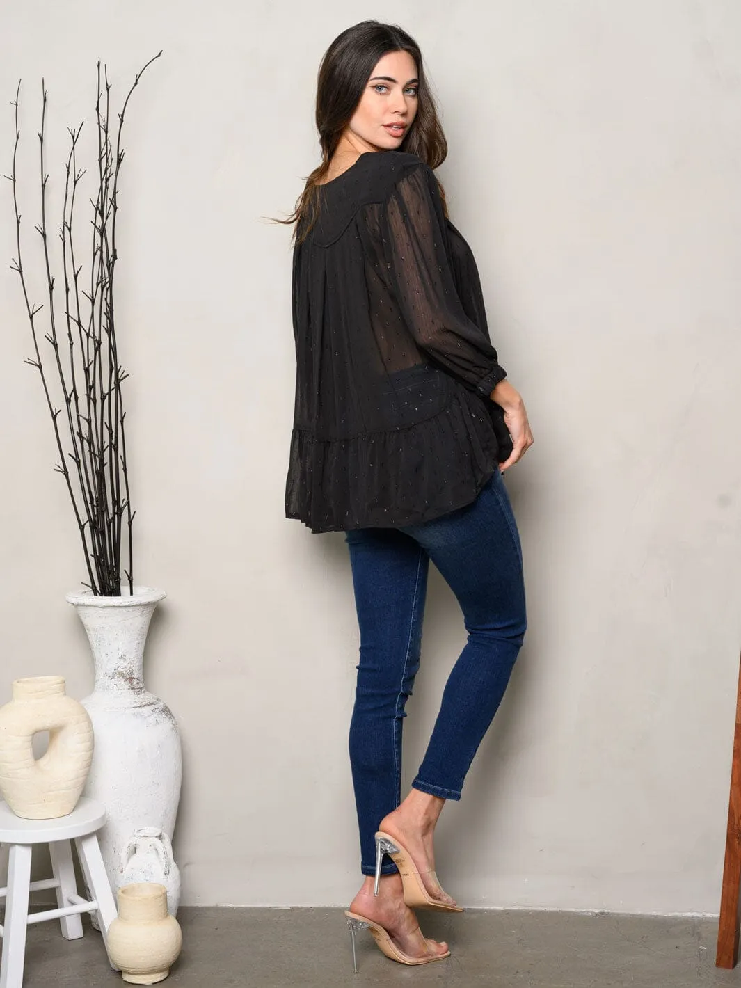 WOMEN'S LONG SLEEVE SHIMMER TUNIC TOP