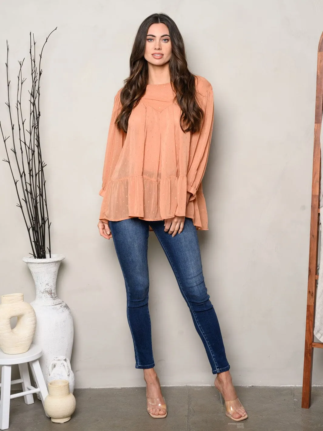 WOMEN'S LONG SLEEVE SHIMMER TUNIC TOP